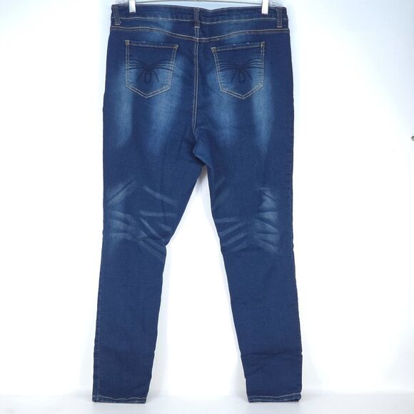 Revolution by Revolt Faded Jean Women 22W Dark Denim Stretch Tapered Distressed - Picture 3 of 16